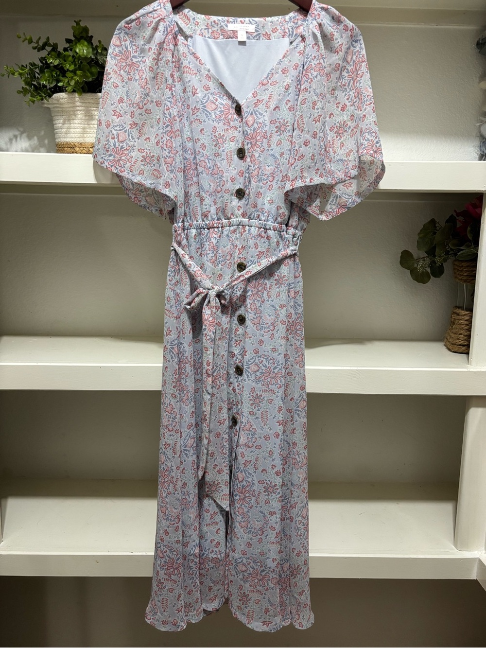 LC Lauren Conrad Pastel Blue and Pink Floral Maxi Dress